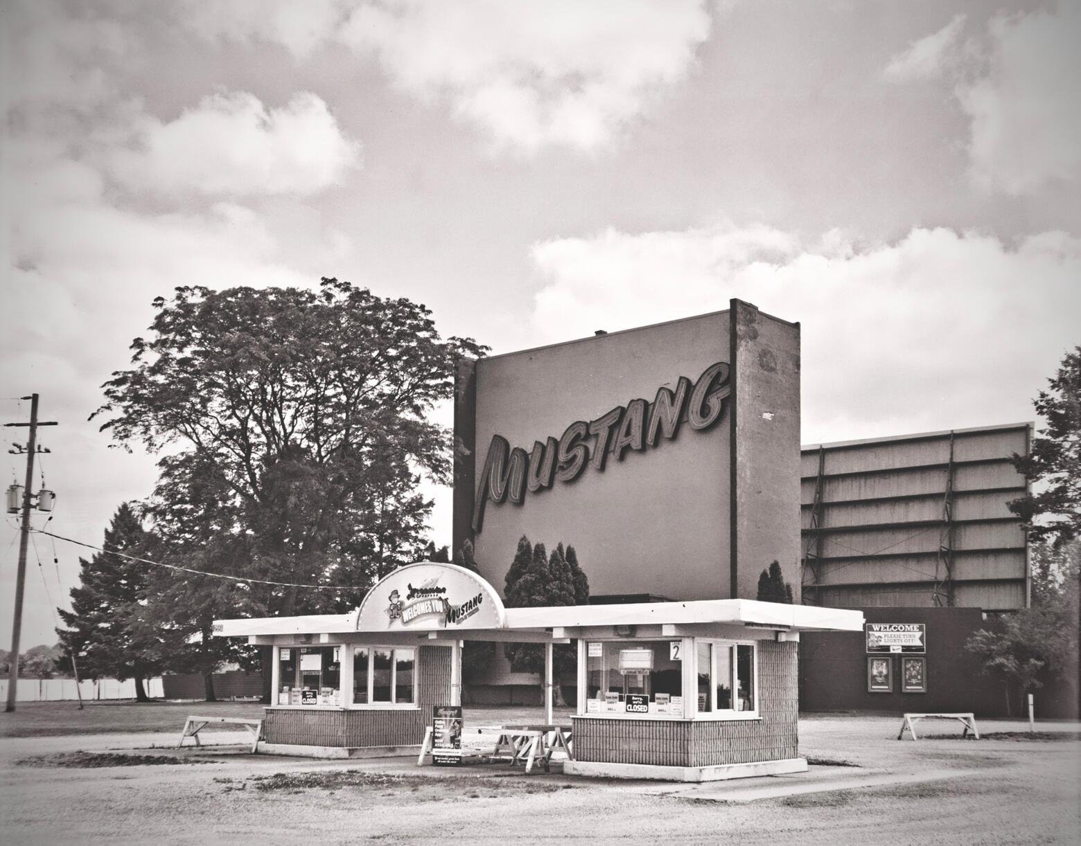 Only photographers go to the drive in during the day! Large format black and white film.
